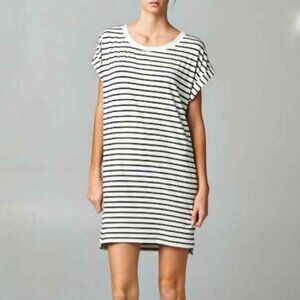 Ellison Striped T-Shirt Dress Crew Neck Short Sleeve Rolled Cuff Black White S